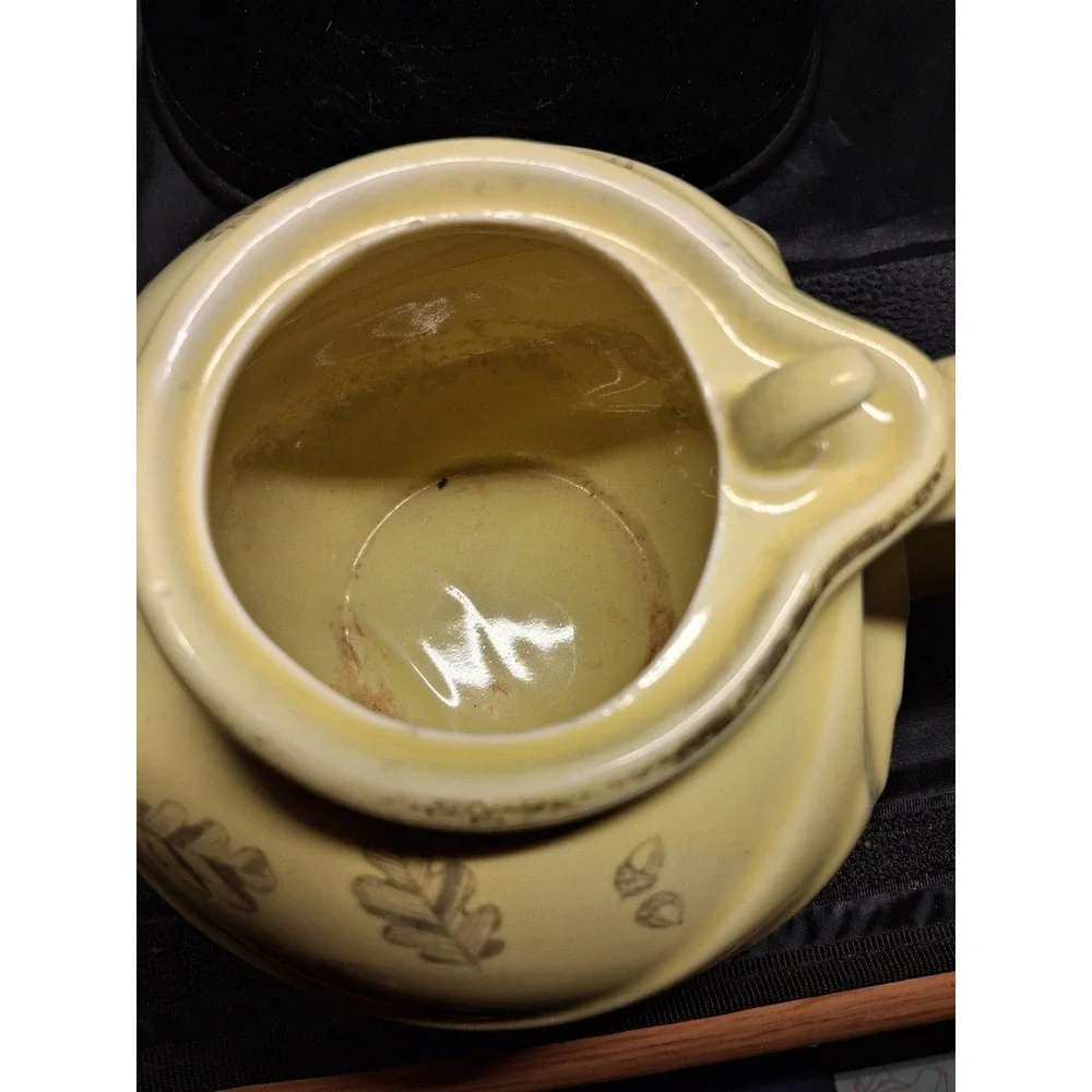 Hall China Vintage Yellow Swirl Teapot 799 Oak Leaf Acorn 6 Cup Made in USA